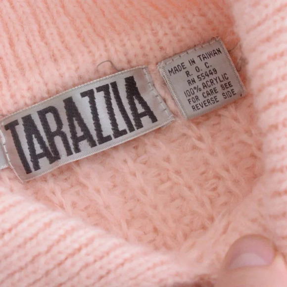 Vintage Tarazzia Light Pink Chunky Cable Knit Collared Pullover Sweater M - Picture 10 of 10